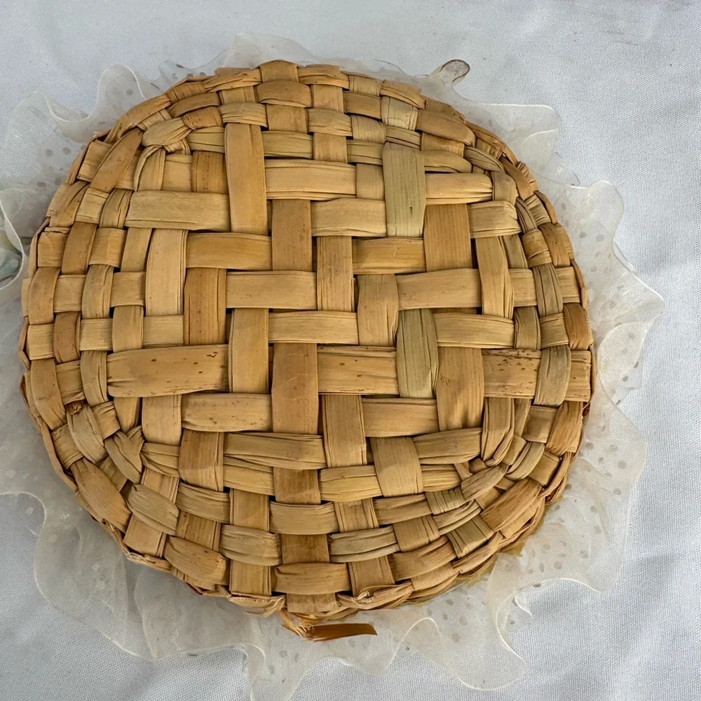 Handcrafted Woven Basket with Ribbon Accent